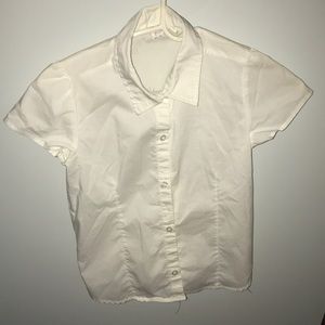 White fitted short sleeve button up